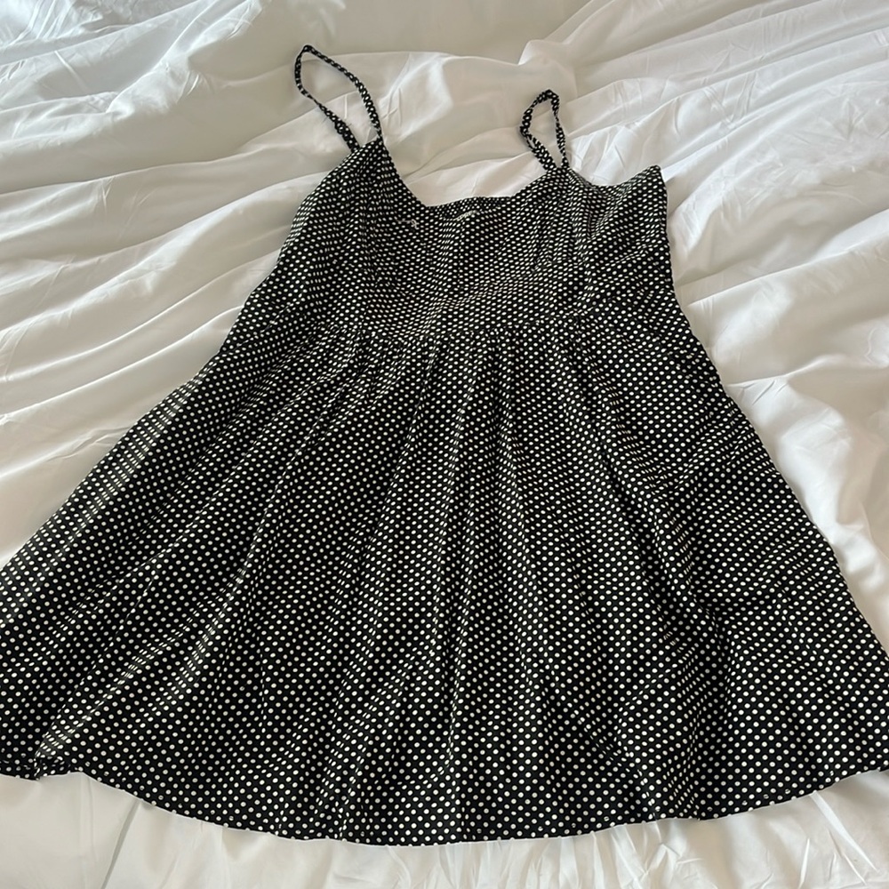 Express black and white polka dot mini dress